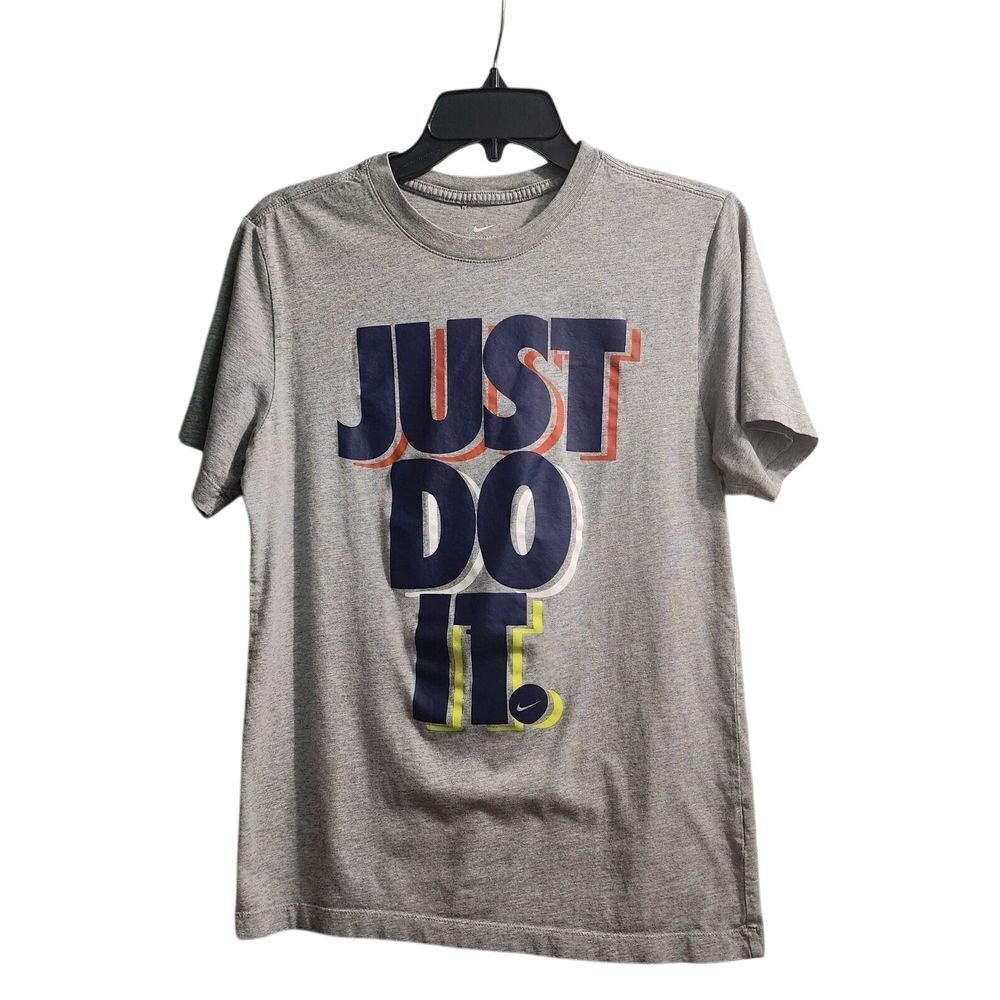 Nike Just Do It Graphic T-Shirt Athletic Casual Cotton Crew Neck Grey Small
